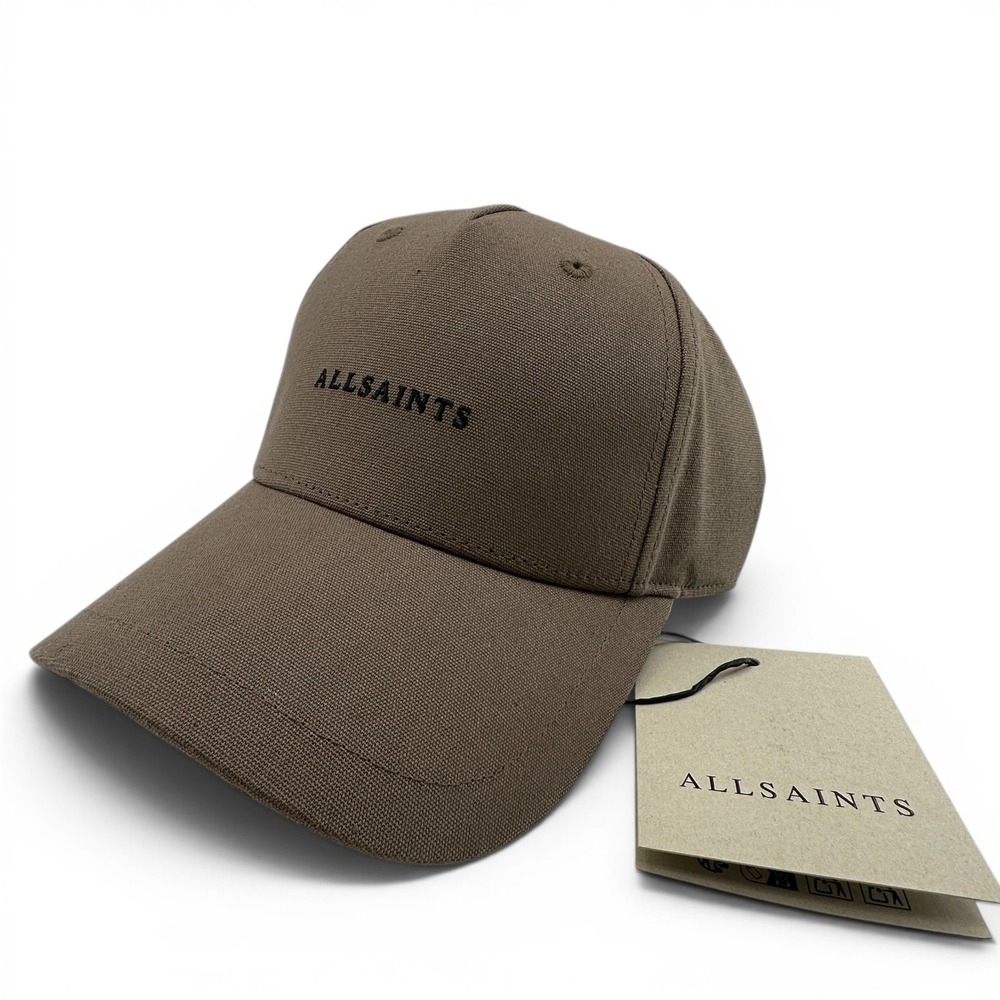 AllSaints Logo Baseball Cap Military Khaki Adjustable Leather Strap OSFM NEW